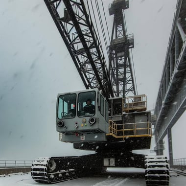 a crane operating in the snow