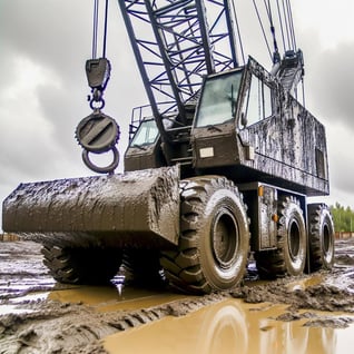 mud on a mobile crane